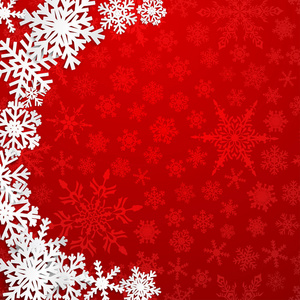 圣诞插图与白色的大雪花与阴影在红色背景的半圆