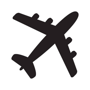 空气飞机黑色平面图标被隔离在白色背景上, 飞机符号以扁平的形式存在