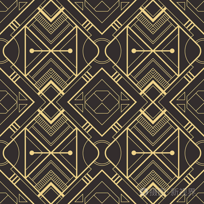 矢量现代几何瓷砖图案.金色的衬里形状.抽象艺术装饰无缝豪华背景