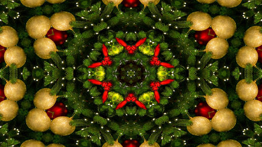 抽象圣诞庆祝新年概念对称图案观赏装饰万花筒运动几何圈和星形