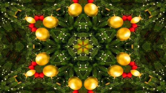 抽象圣诞庆祝新年概念对称图案观赏装饰万花筒运动几何圈和星形