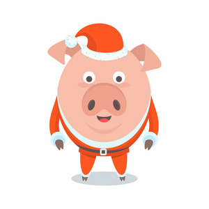 滑稽的快活的猪在圣诞老人服装