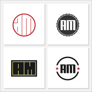 初始的马初始字母 am 徽标模板设计照片