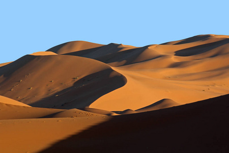 摩洛哥撒哈拉沙丘和日落阴影