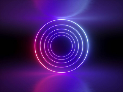 3d 渲染, 紫外线, 霓虹灯, 发光环, 圆线, 隧道, 抽象背景, 圆圈, 红色蓝光谱, 虚拟现实, 鲜艳的颜色, 激光显示