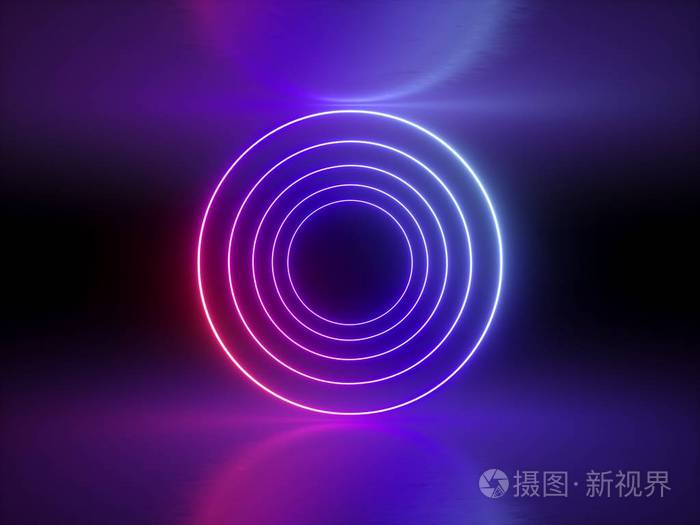 3d 渲染, 紫外线, 霓虹灯, 发光环, 圆线, 隧道, 抽象背景, 圆圈