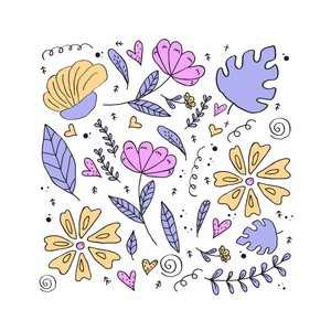 花卉图案, 涂鸦花, 矢量插图