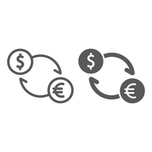 交换线和字形图标, 金融和银行, 货币符号, 矢量图形, 一个白色背景的线性模式, eps 10