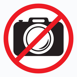 没有摄像头允许签名。红色禁止没有照相机标志。没有拍照, 没有照片标志
