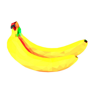 低聚香蕉。多边形插图。在白色背景上隔离的向量。几何多边形水果, 三角形。三角香蕉。成熟香蕉的三角剖分