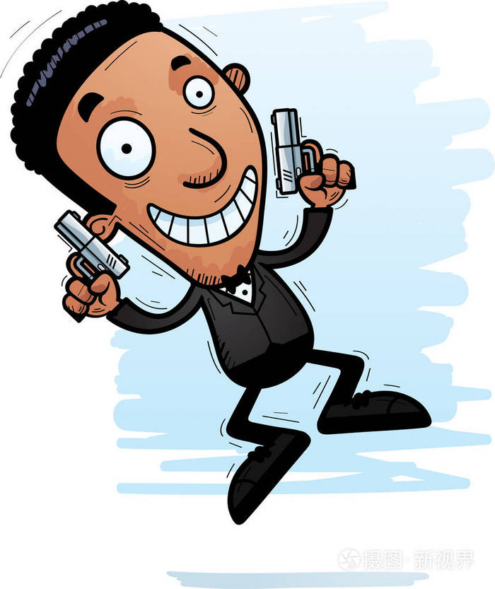 特工特工看起来自信的卡通插图一个黑色男子侦察员挥舞的卡通插图圣诞