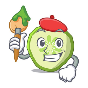 艺术家新鲜切片黄瓜在字符卡通照片