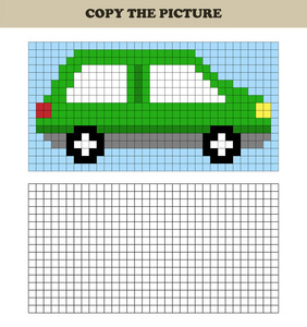 复制图片。绘制儿童活动。学龄前儿童的教育游戏。车