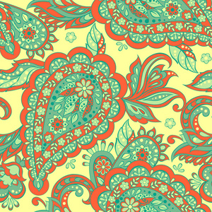 无缝佩斯利螺旋花纹在印度纺织风格。花卉矢量图