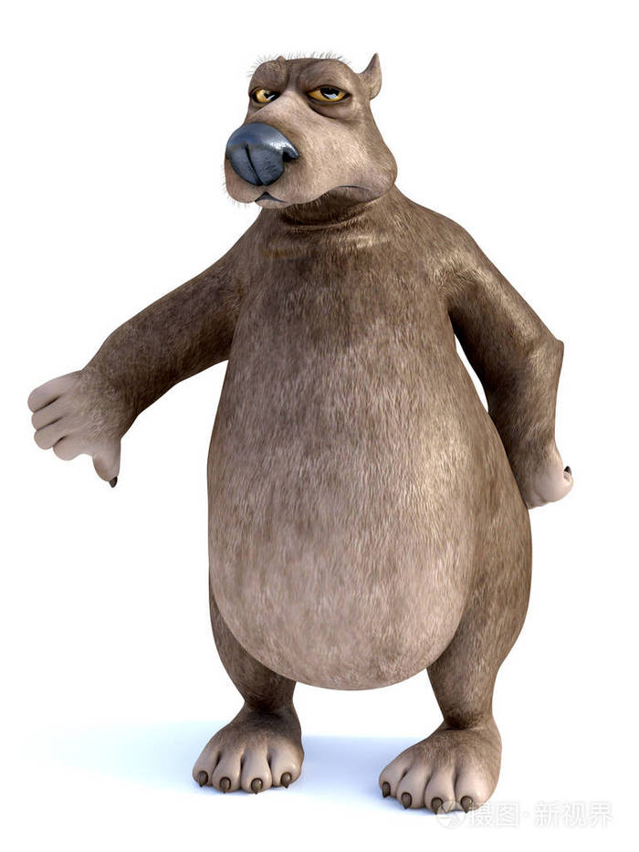 3d 渲染一个迷人的脾气暴躁的卡通熊做了大拇指.白色背景