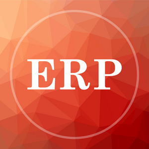 Erp 图标。在红色低聚背景下的 Erp 网站按钮