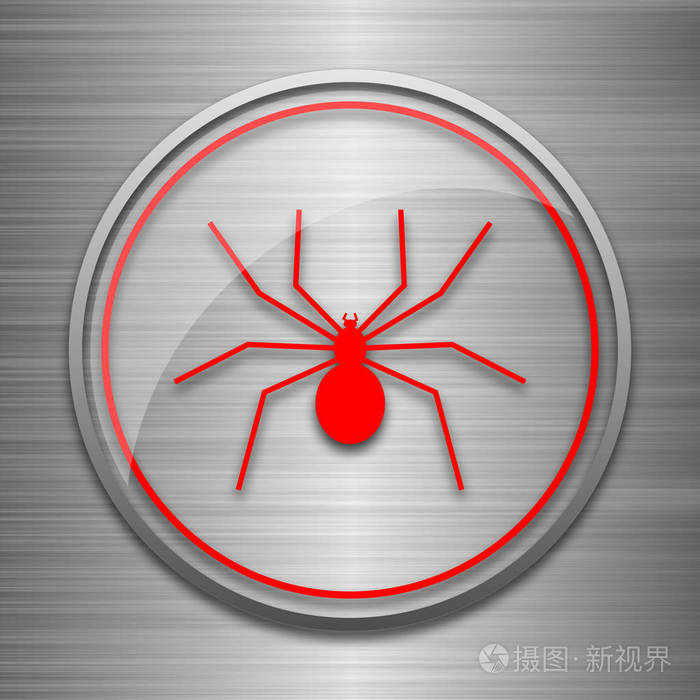 蜘蛛图标。金属背景上的互联网按钮