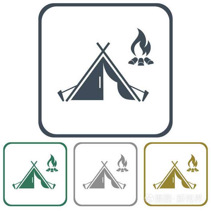 旅游帐篷的程式化图标。矢量图案