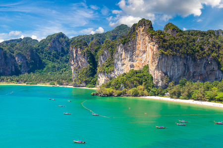 泰国甲米莱利海滩全景鸟瞰图夏日