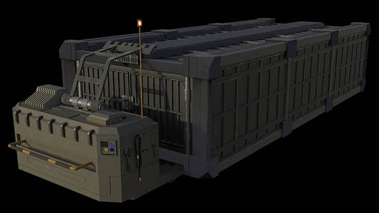 运输集装箱和拖车隔离在黑色, 3d 数字渲染科幻插图