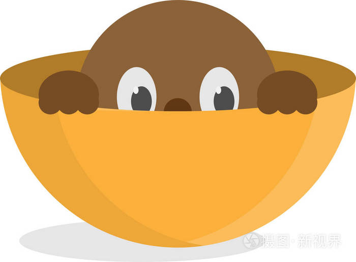 一个卡通人物隐藏在一个半鸡蛋, 一个球体