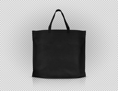 空白黑色织物帆布购物袋, 用于保存全球变暖在虚拟透明网格背景下使用修剪路径准备好设计模板