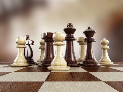 国际象棋棋盘与木制棋子