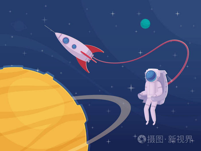 航天员出舱活动卡通海报