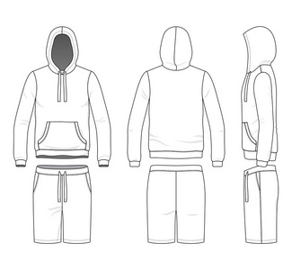 空白服装模板。运动衫和短裤的矢量插图。在白色背景上被隔离