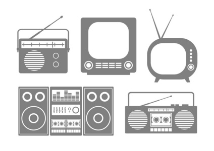 灰色音频和电视在白色背景上的图标