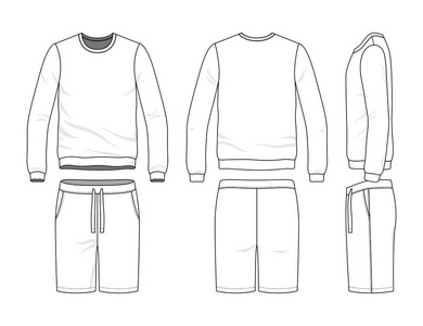 空白服装模板。运动衫和短裤的矢量插图。在白色背景上被隔离