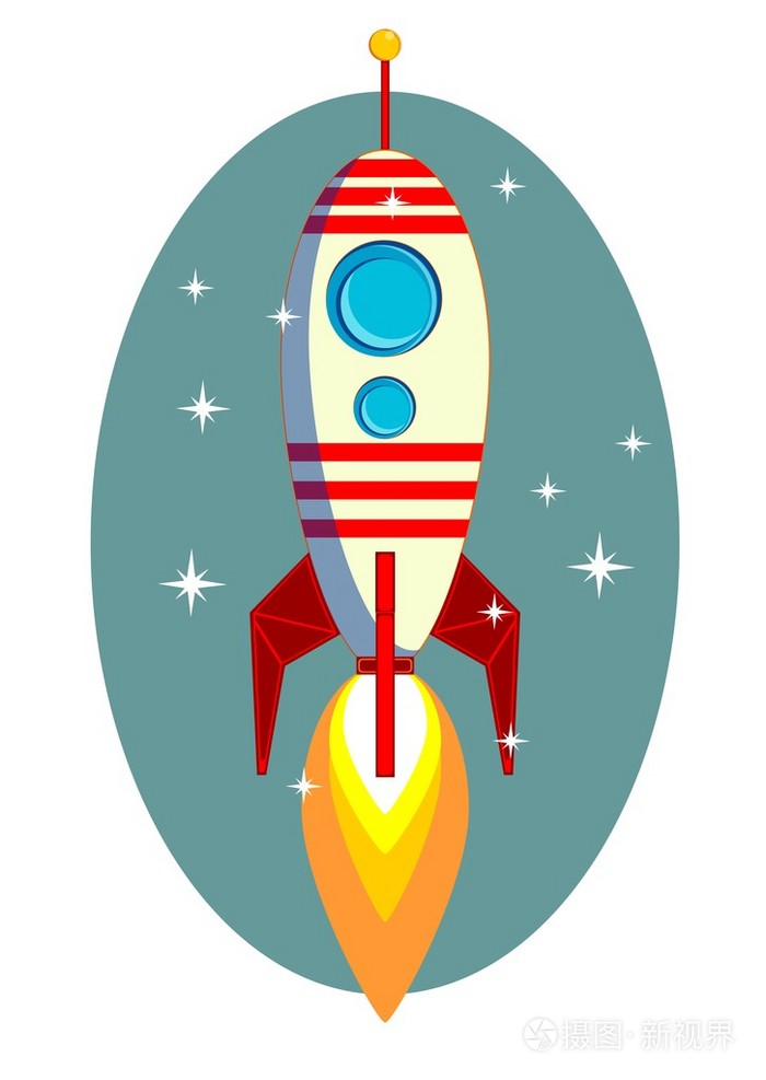 火箭太空飞船,在蓝色的背景,矢量图