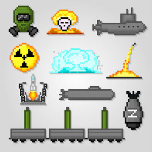 部队学校队徽核武器的图标集.像素艺术.老学校计算机图形样式.