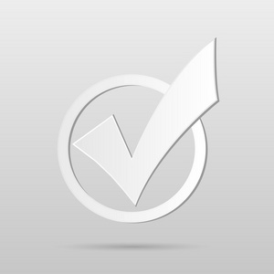 对勾白色 3d 人类-红色复选符号刻度图标矢量符号, 平面卡通绿色标记