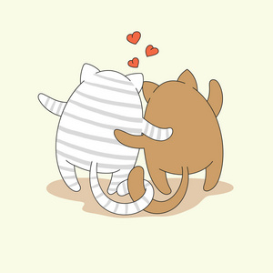 矢量图与猫可爱卡可爱的卡通小猫组的滑稽可爱的猫咪猫梦见香肠简单的