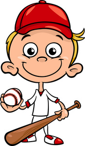 男孩棒球球员卡通插图