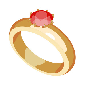 用一颗宝石的金戒指.白色背景上的黄金首饰.卡通风格.矢量图照片