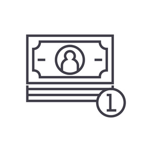 钞票,美分矢量线图标, 标志, 插图背景,可编辑笔触照片