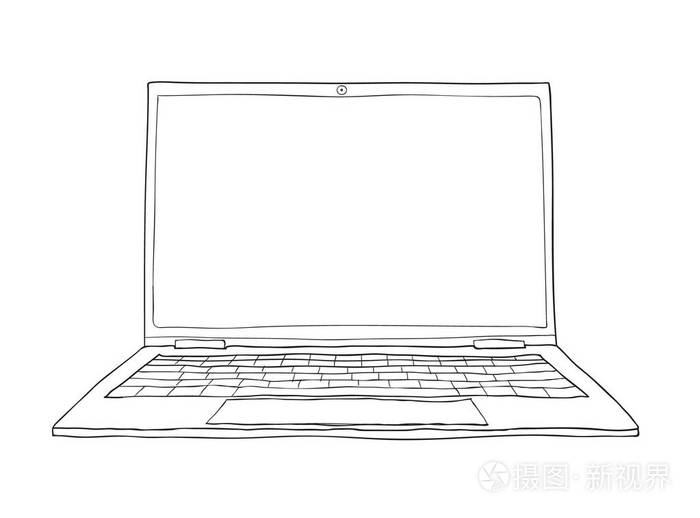 笔记本电脑手绘可爱的矢量线艺术插画