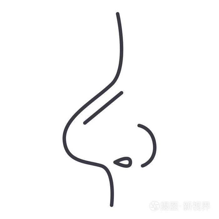在可编辑笔触的背景下,鼻子矢量线图标, 标志, 插图