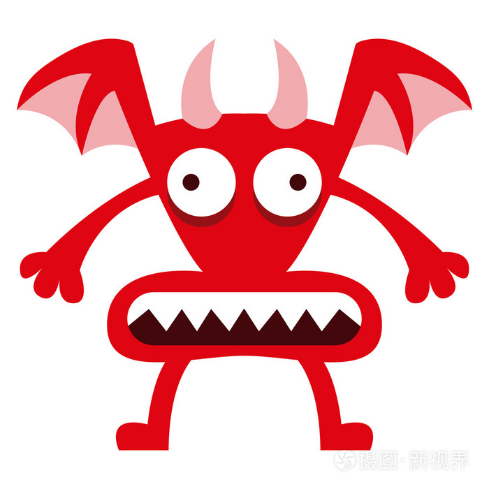 孤立的卡通搞笑的红色恶魔人物