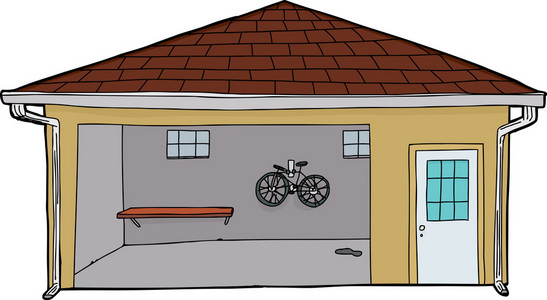 自行车与门口的孤立的车库