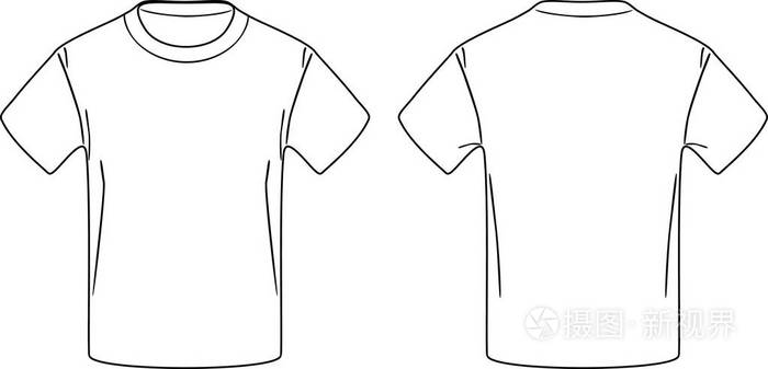 男性的白t恤前台和回轮廓绘图