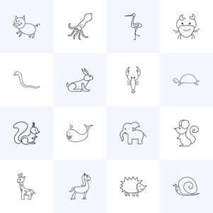 16 可编辑动物图标集。包括如兔 小马 触手和更多的符号。可用于 Web 移动 Ui 和数据图表设计