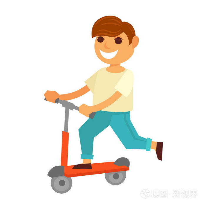 快乐的小男孩骑着滑板车插画-正版商用图片0uw3x4-摄图新视界