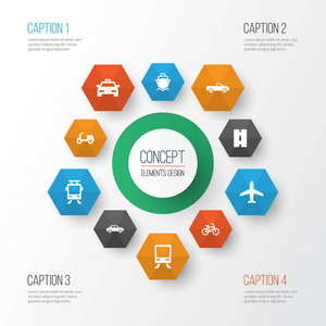 交通工具图标集。自行车，出一些雪球 出租车和其他元素的集合。也包括自行车 皮卡 汽车符号
