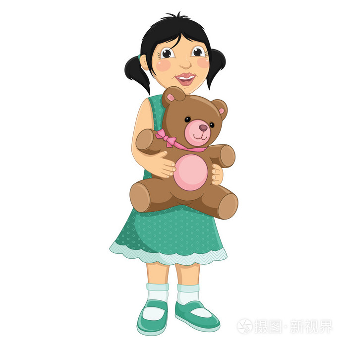 女孩抱着玩具熊矢量图