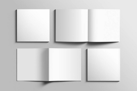 空白方形真实感宣传册样机上浅灰色背景