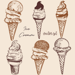 集合的矢量手绘制设计吃冰激淋