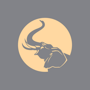 矢量插画, 大象头像符号三头大象雕像.